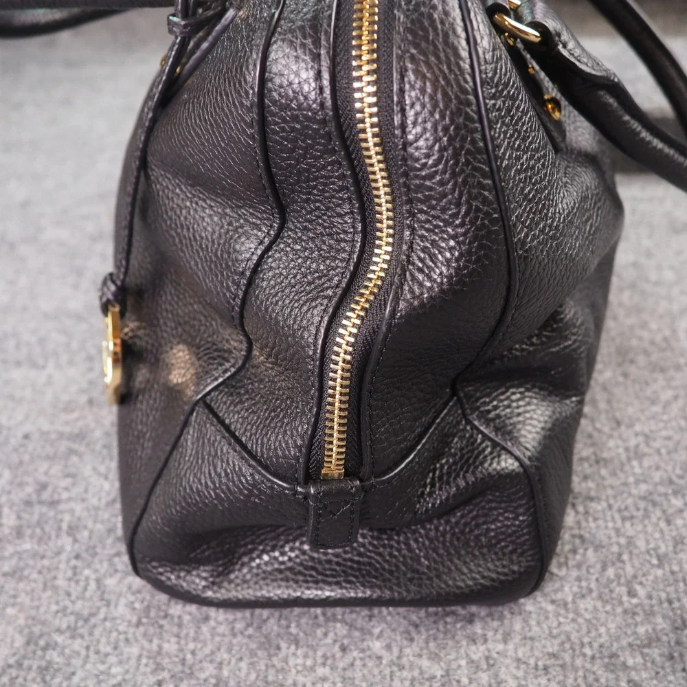 Michael Kors Large Dome Satchel Bag Black Pebbled Leather Gold 38H5CMKS3L